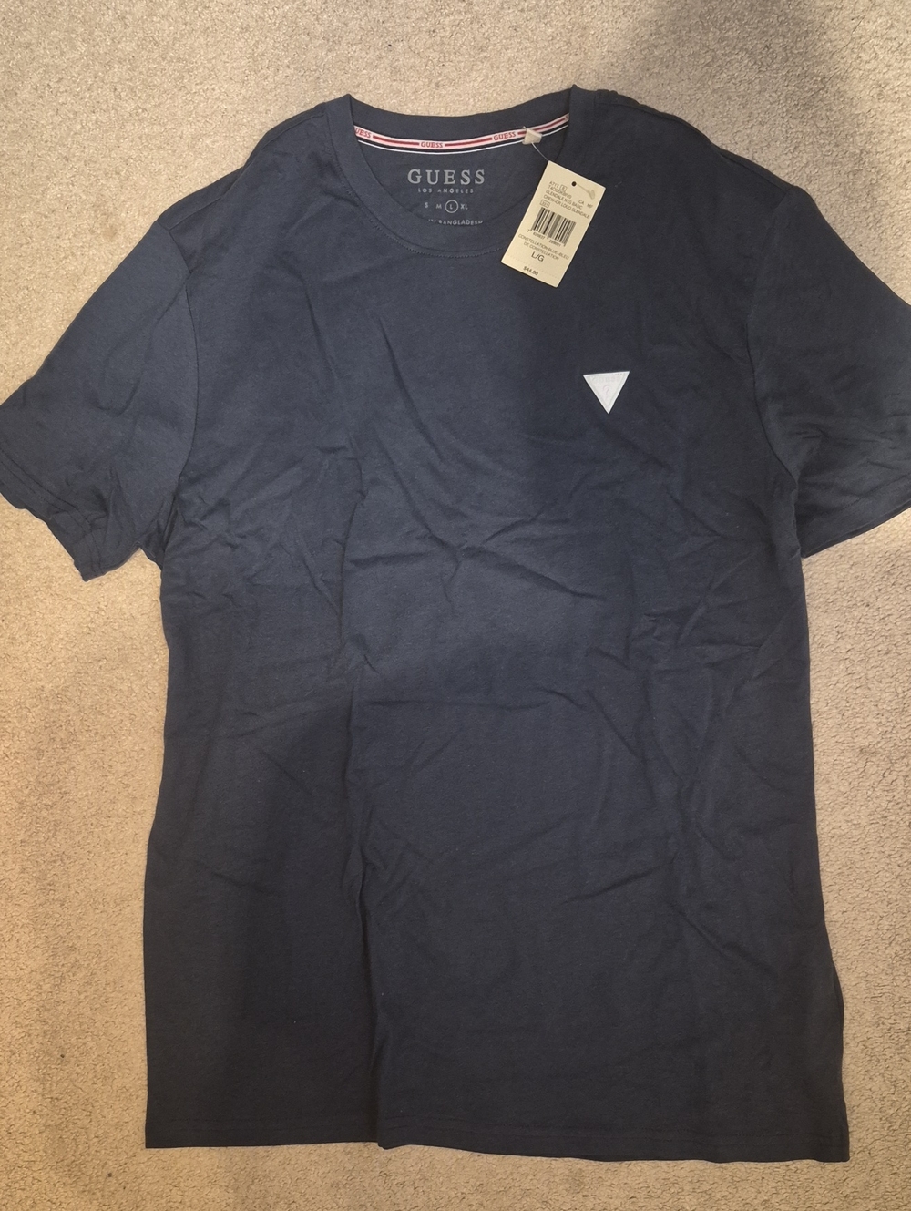 GUESS Navy Short-Sleeve Crewneck Tee with Triangle Logo